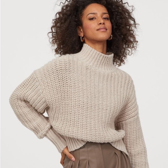 H&M Chunky Knit Turtleneck Boxy Sweater - Picture 1 of 16